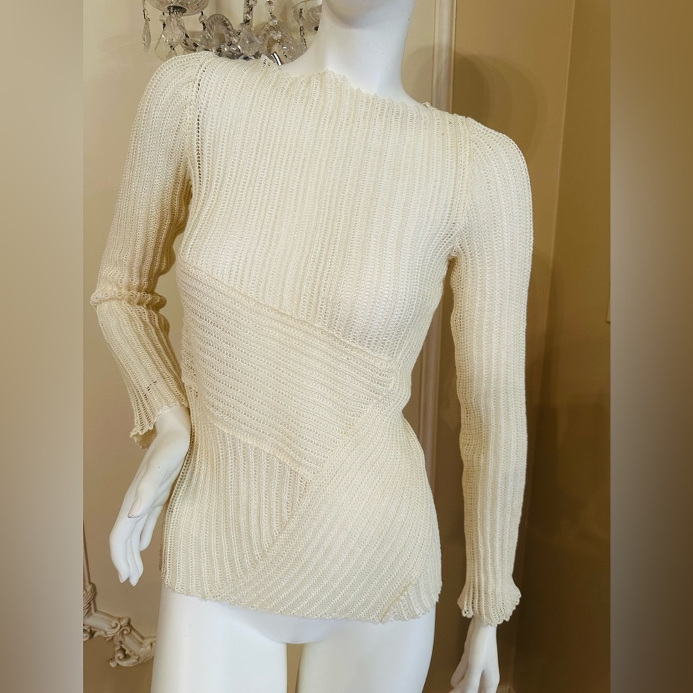 Nude Ivory Neck Long Sleeve Knit Blouse Top Size 44IT